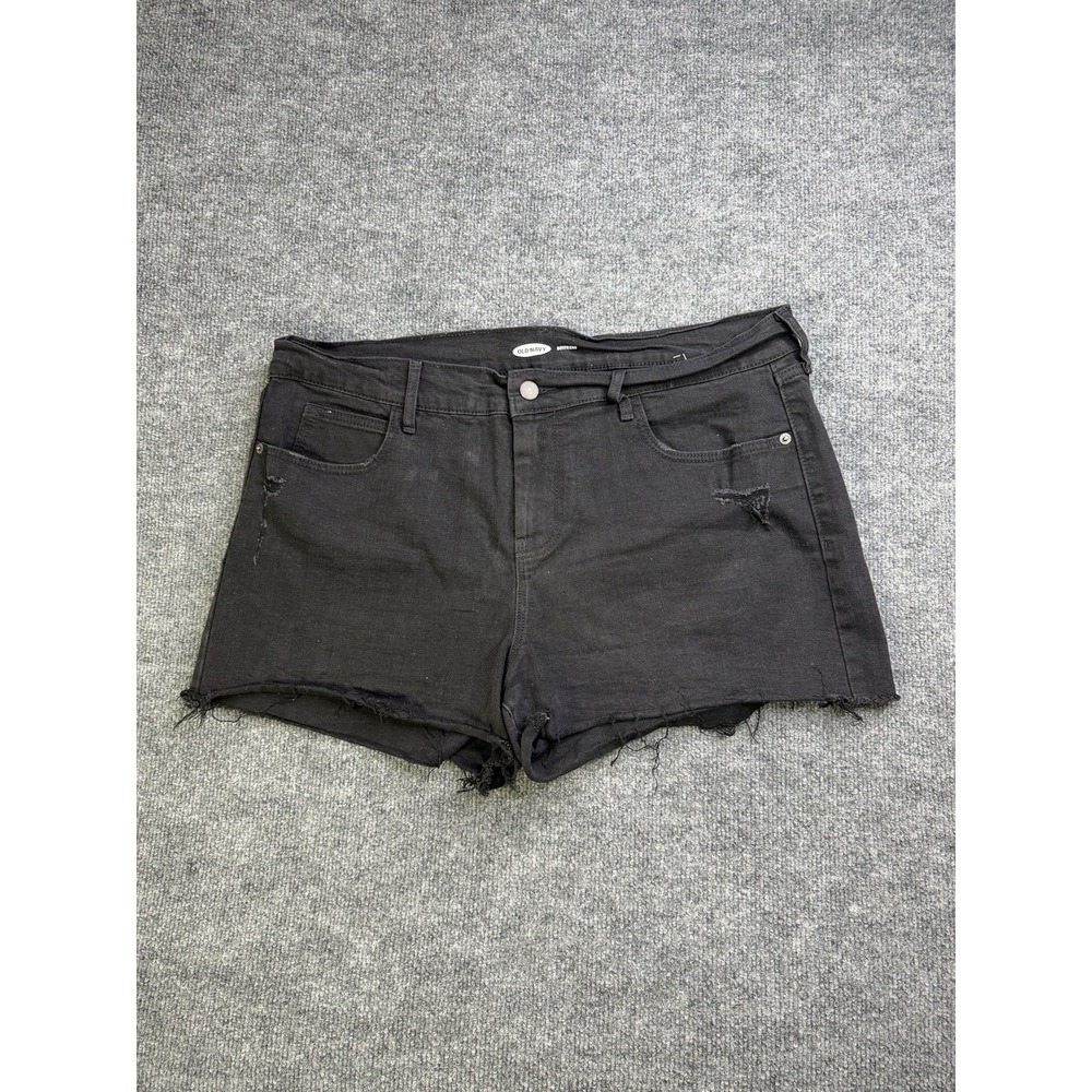 Old Navy Boyfriend Black Denim Distressed Raw Hem Jean Shorts Womens Size 14